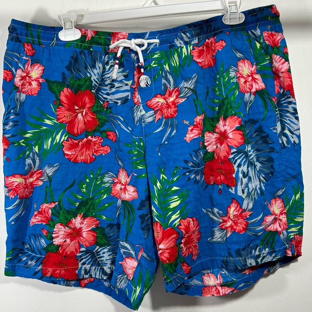 JOGAL Men's Flower Flat Front Casual Aloha Hawaiian Shorts- XXXL